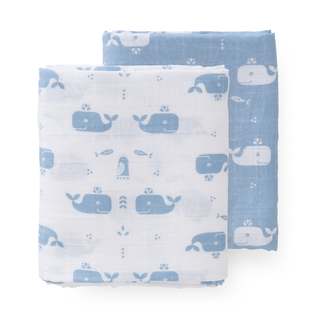 Swaddle set Whale blue fog (2 stuks)