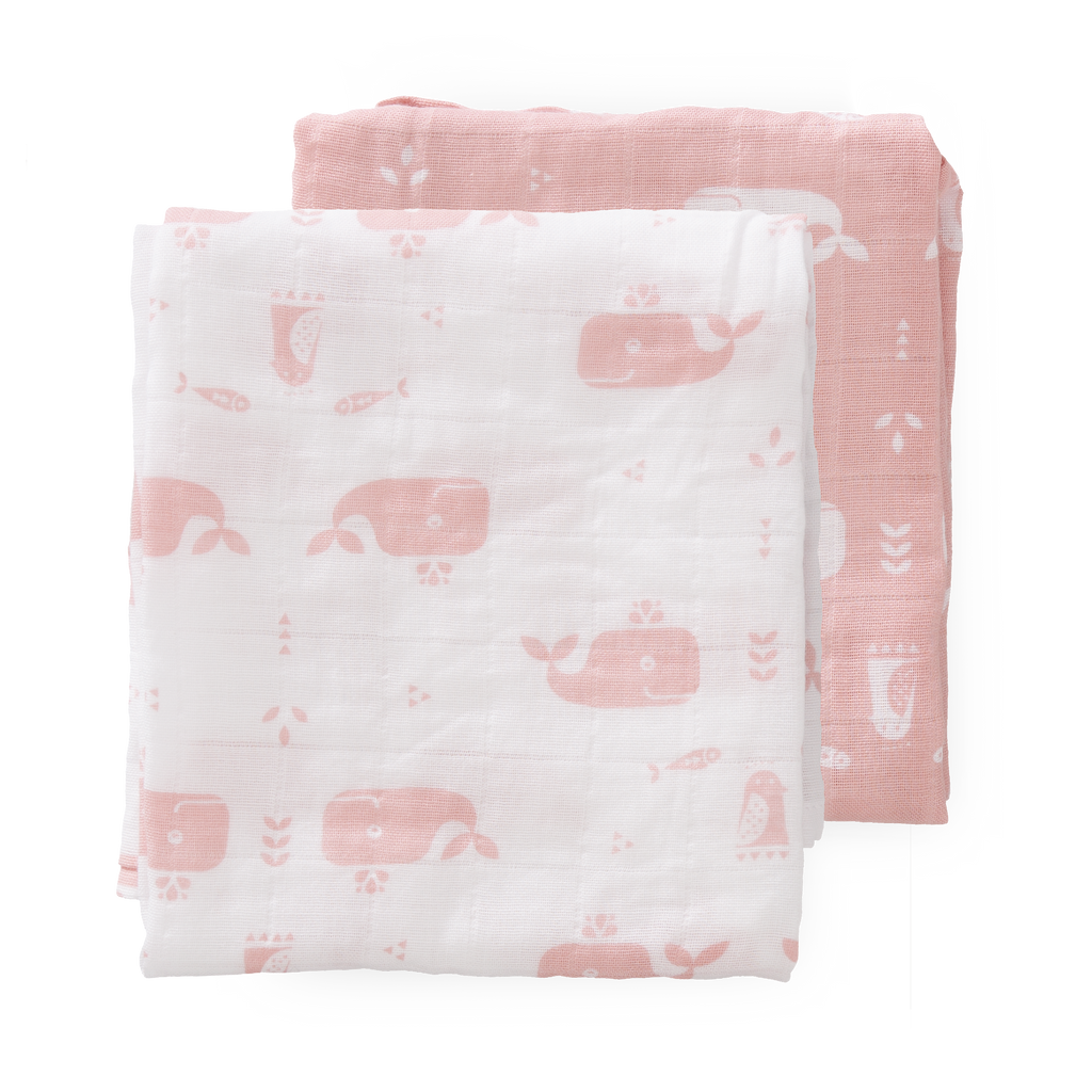 Swaddle set Whale Mellow Rose (2 stuks)