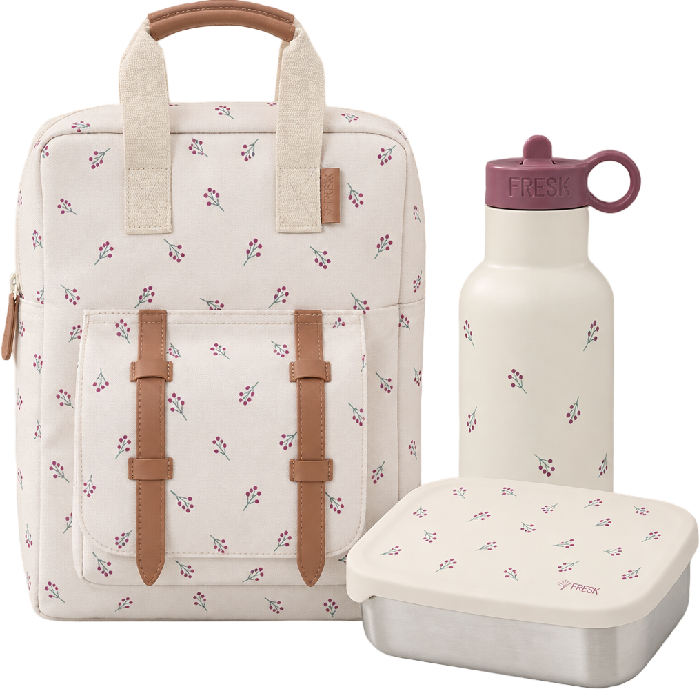 Schoolset Berries met kleine rugzak, thermosfles en lunchbox