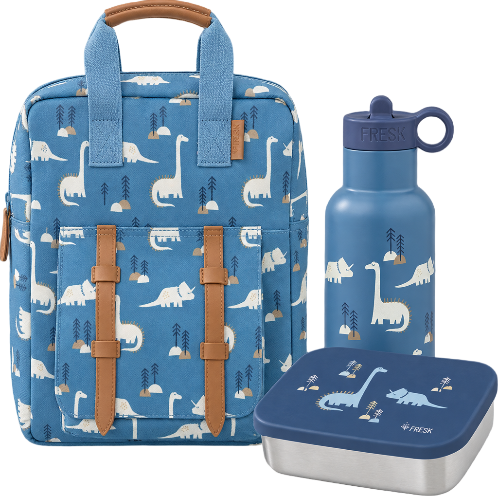 Schoolset Dino met kleine rugzak, thermosfles en lunchbox