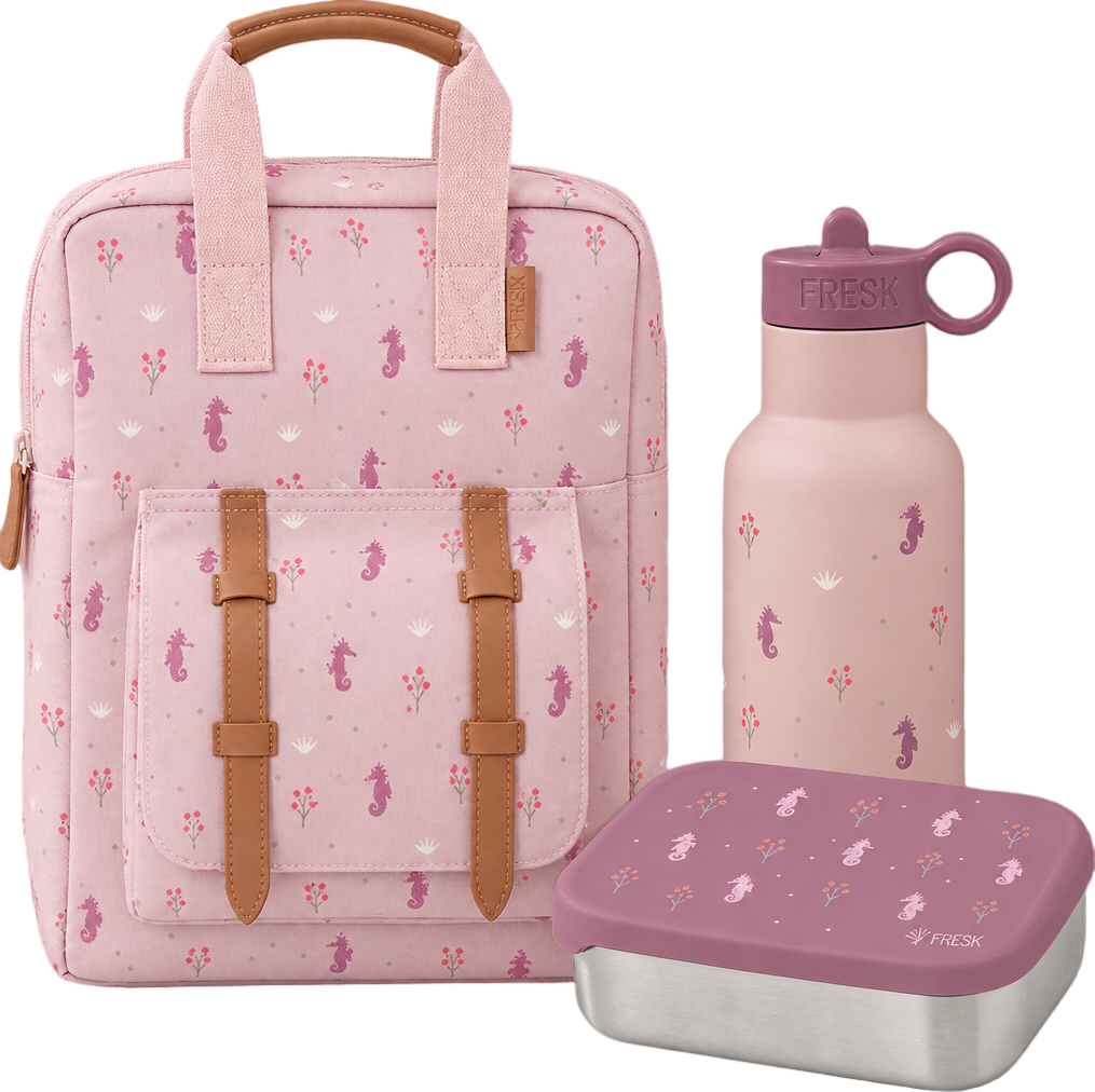 Schoolset Seahorse met kleine rugzak, thermosfles en lunchbox