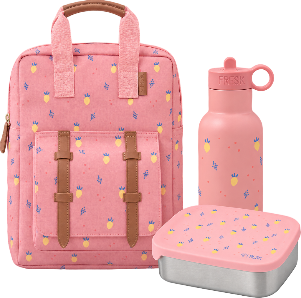 Schoolset Summer fruit met kleine rugzak, thermosfles en lunchbox