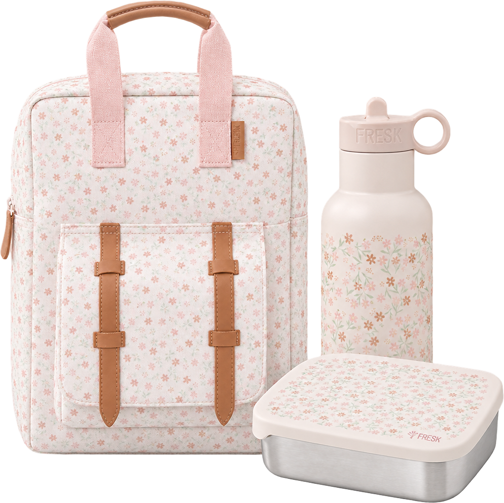 Schoolset Garden flowers met kleine rugzak, thermosfles en lunchbox