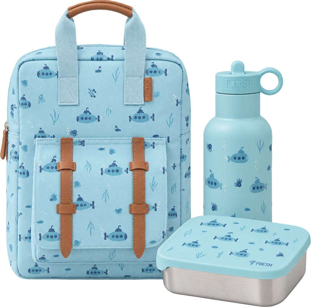 Schoolset Submarine met kleine rugzak, thermosfles en lunchbox