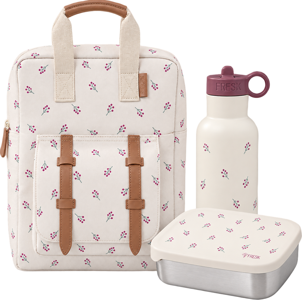 Schoolset Berries met grote rugzak, thermosfles en lunchbox