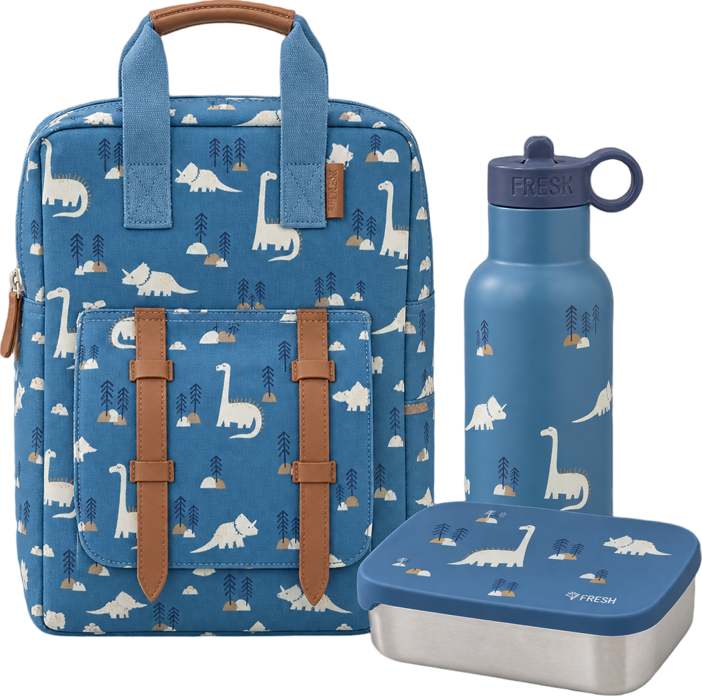 Schoolset Dino met grote rugzak, thermosfles en lunchbox