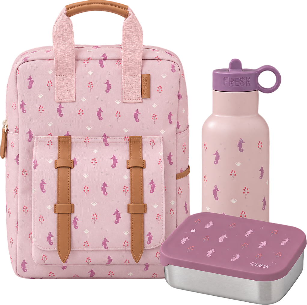 Schoolset Seahorse met grote rugzak, thermosfles en lunchbox