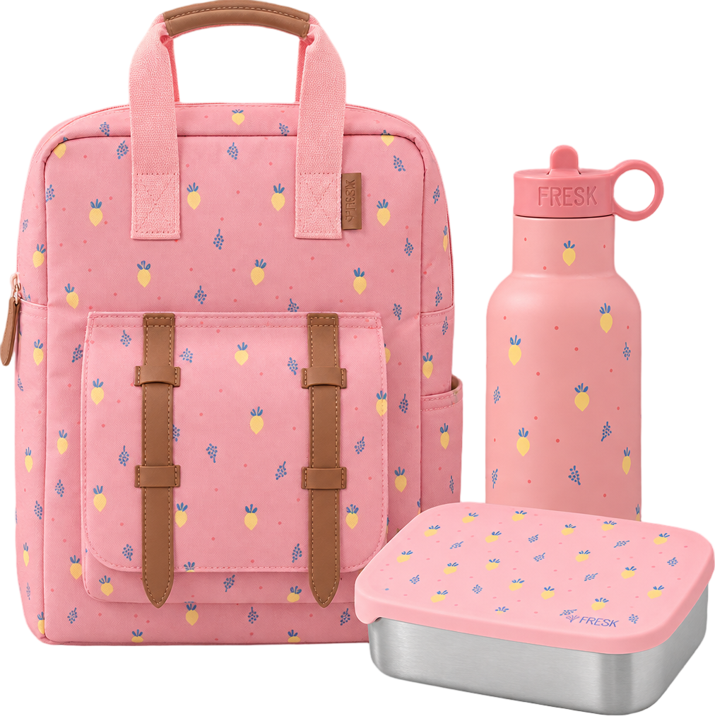 Schoolset Summer fruit met grote rugzak, thermosfles en lunchbox