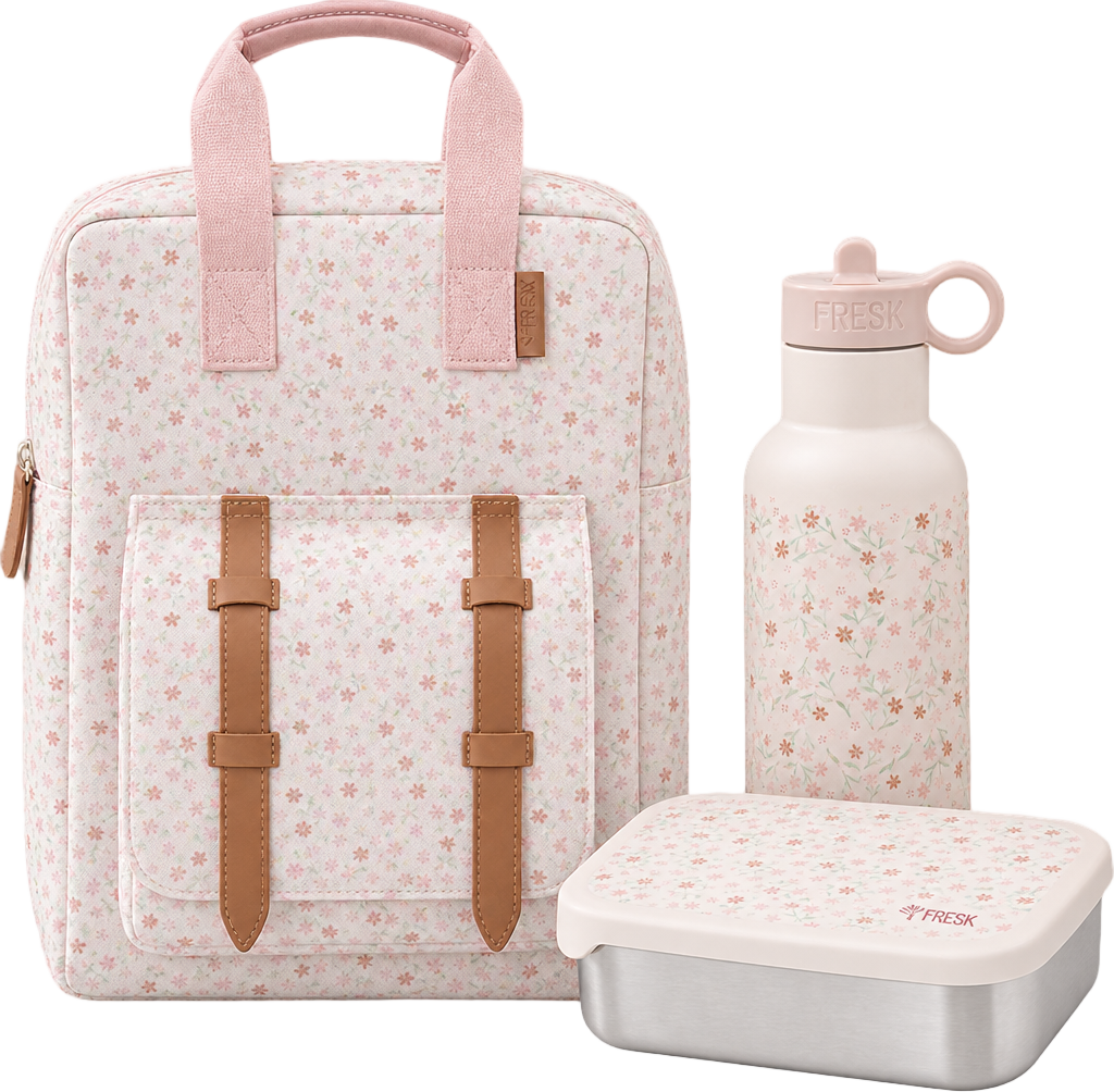 Schoolset Garden flowers met grote rugzak, thermosfles en lunchbox