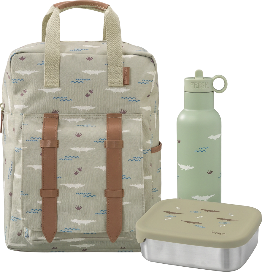 Schoolset Crocodile met grote rugzak, thermosfles en lunchbox