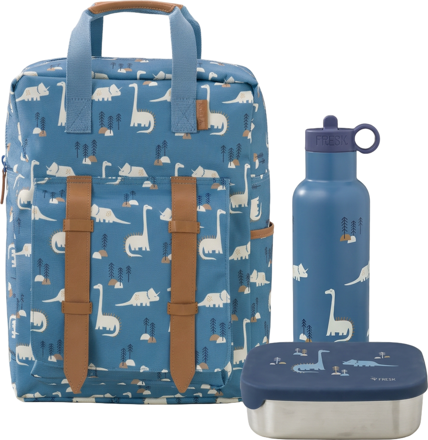 Schoolset Dino met grote rugzak, thermosfles en lunchbox