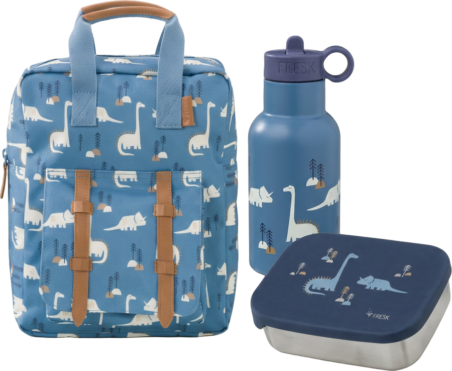 Schoolset Dino met kleine rugzak, thermosfles en lunchbox