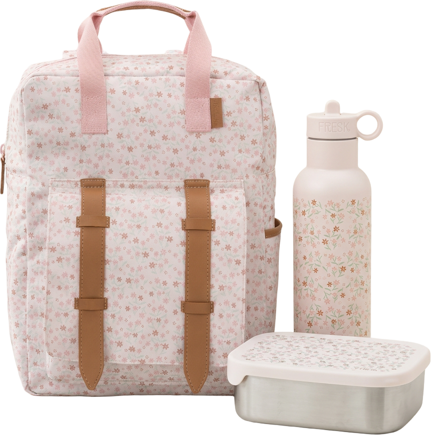 Schoolset Garden flowers met grote rugzak, thermosfles en lunchbox