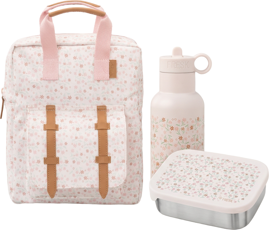 Schoolset Garden flowers met kleine rugzak, thermosfles en lunchbox