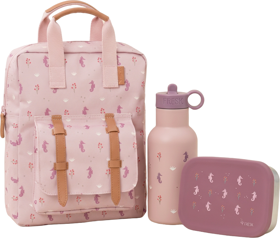 Schoolset Seahorse met kleine rugzak, thermosfles en lunchbox