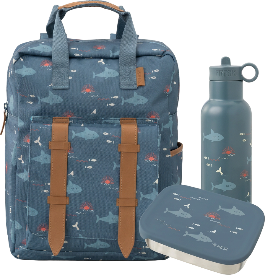 Schoolset Shark met grote rugzak, thermosfles en lunchbox