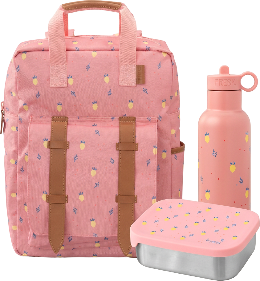 Schoolset Summer fruit met grote rugzak, thermosfles en lunchbox